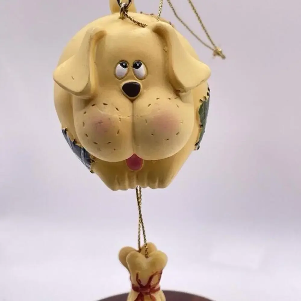 Vintage Patchwork Dog With‎ Dangling Bones Resin Christmas Ornament